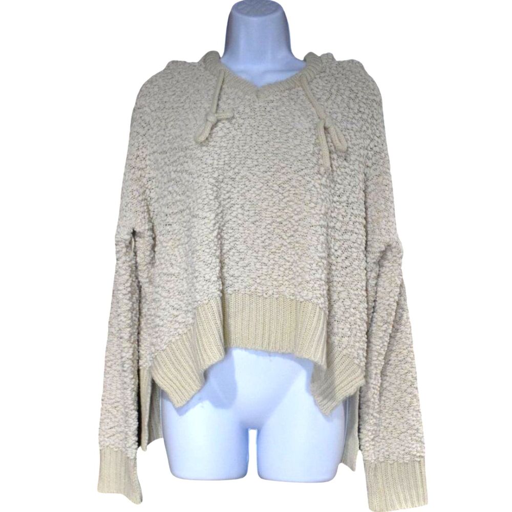 Womens Popcorn Knit Hoodie Small Beige Sweater